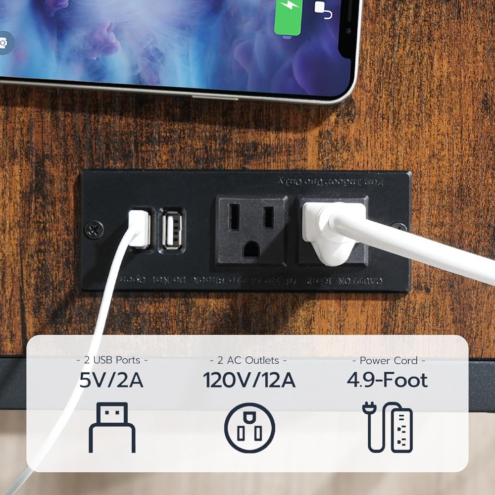 HOOBRO Computer Tower Stand, PC Stand with Charging Rustic Brown, Black