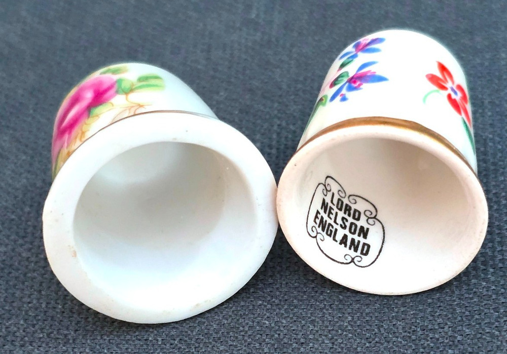 Charming 2pc Floral Ceramic Thimbles