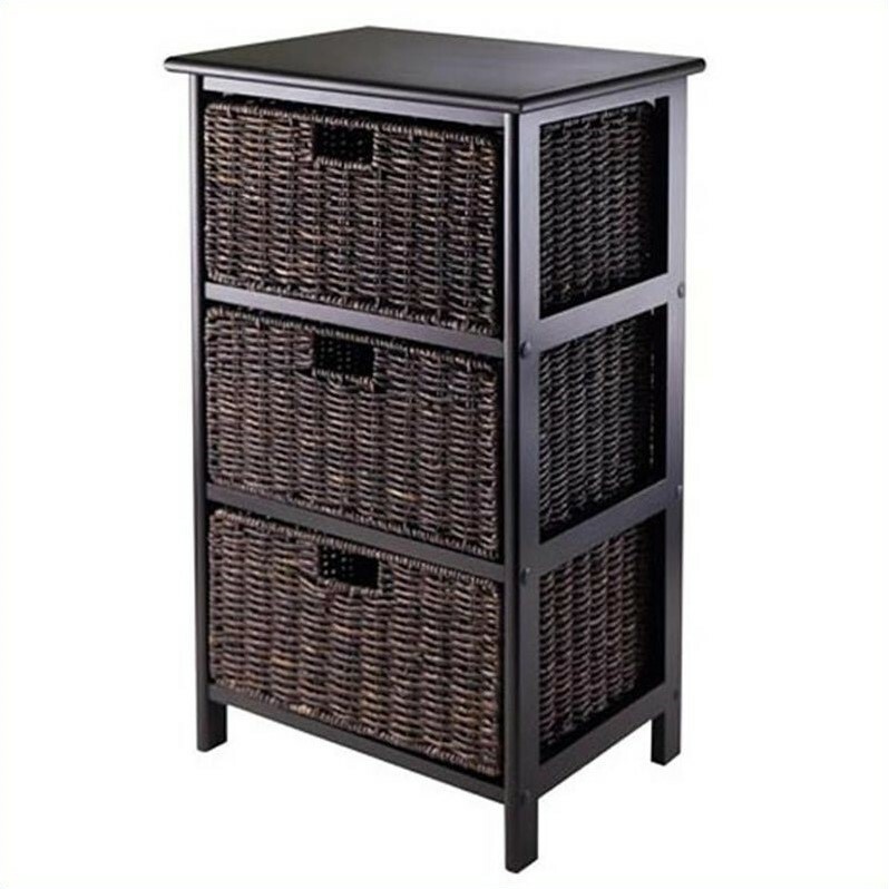 Winsome Omaha Storage Rack with 3 Foldable Baskets in Black
