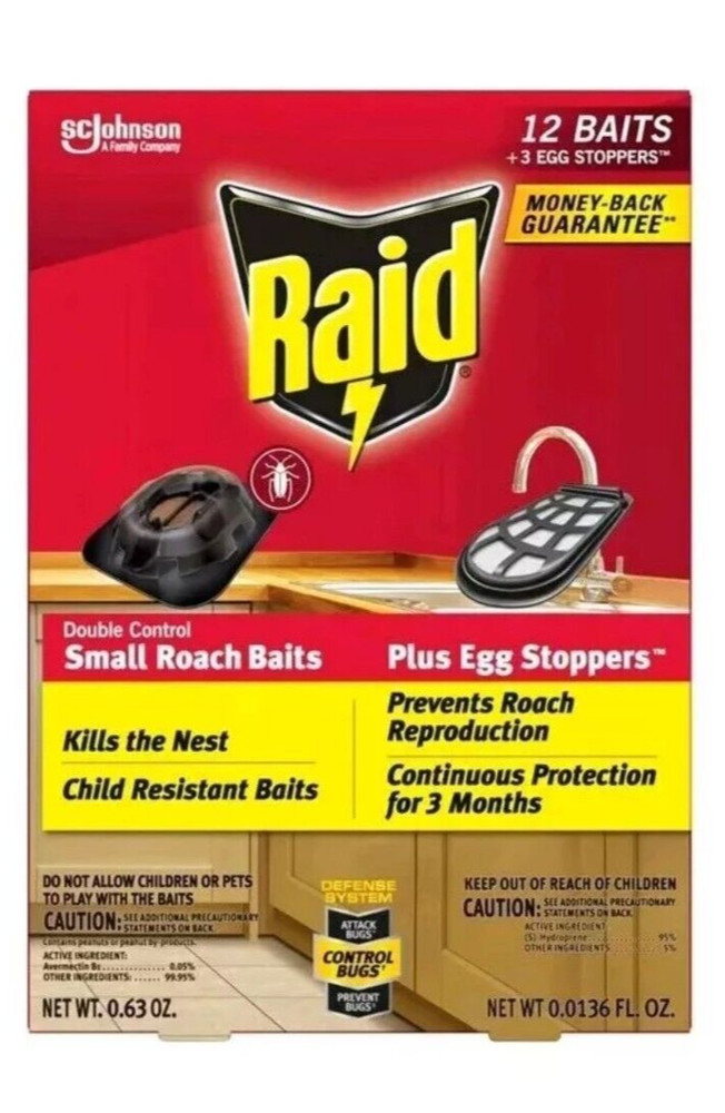 Raid Double Control 12 Small Roach Baits + 3 Egg Stoppers Kills & Sterilizes