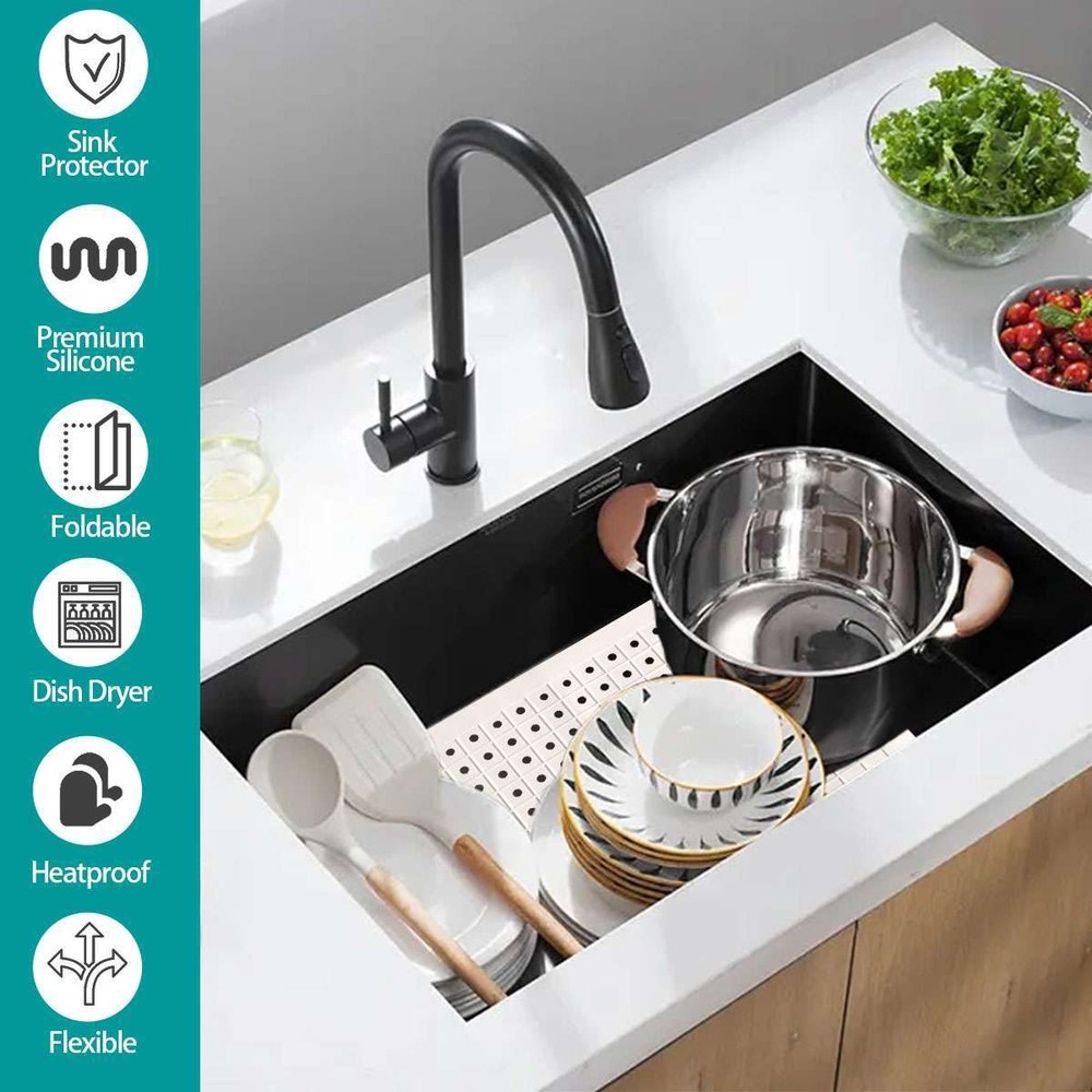 2 Pack Kitchen Sink Mat Drain Pad Protector 10" x 12" Non-Slip Rubber Durable