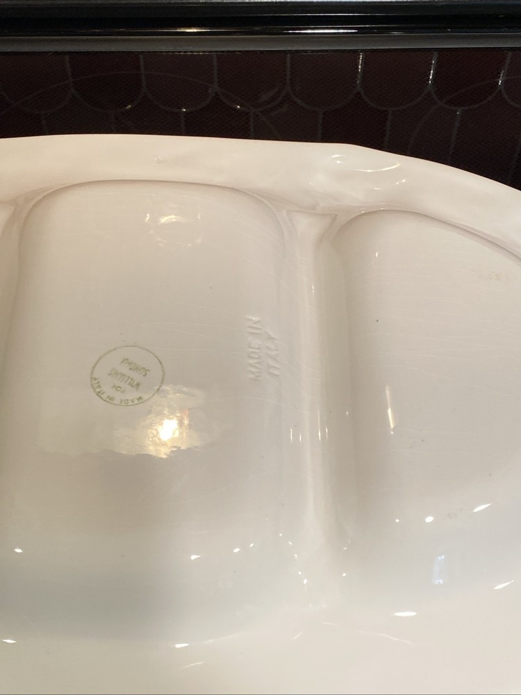 Large William Sonoma White Oval Divided Tray Raised Vegetable Pattern
