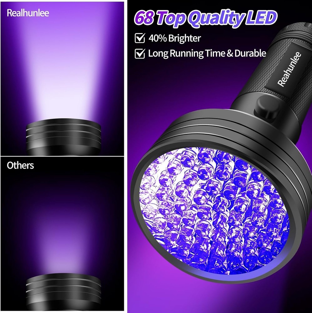 Professionally Designed UV Leak Detector Kit - 68 LED Flashlight with UV Glasses