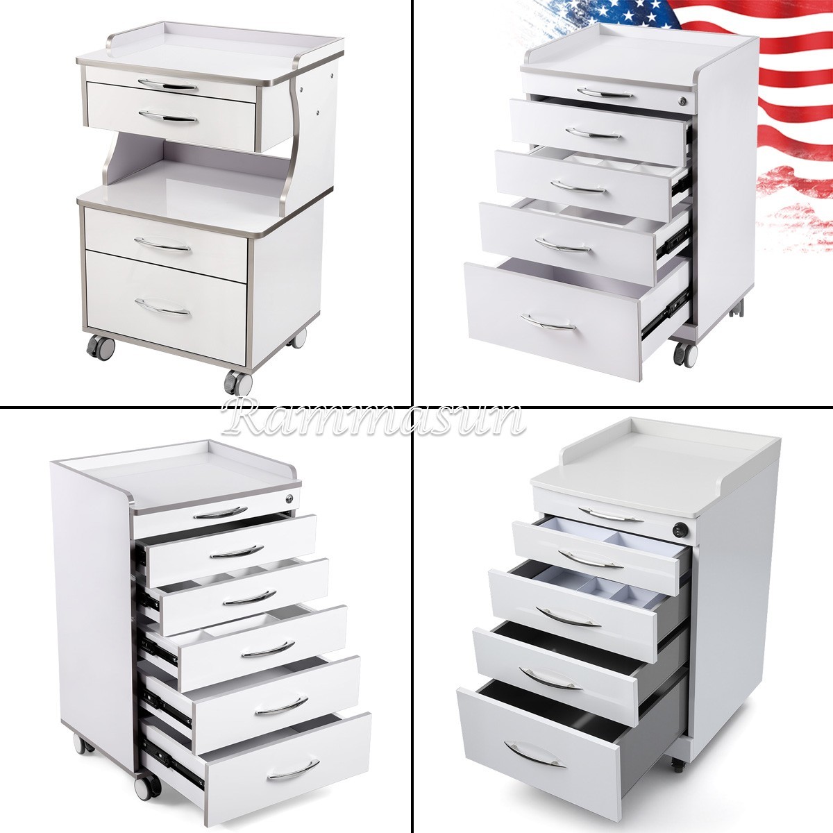 Dental Mobile Cabinet Trolley with 3/4/5 Drawers Medical Rolling Cart with Socke