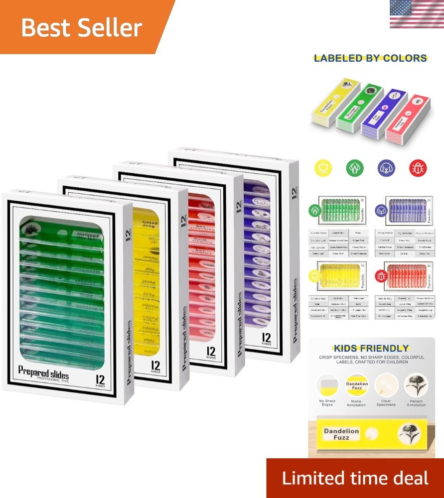 48-Pack Microscope Slides Featuring Plants, Insects - Perfect for STEM Learning