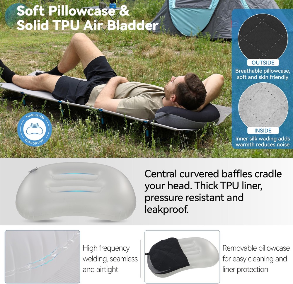 Ultralight Inflatable Camping Pillow with Soft Washable Cover, Compact Compre...