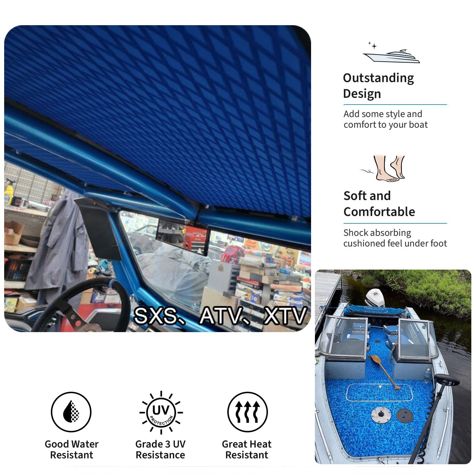 Blue EVA Foam Boat Flooring Sheet Mat 5mm Diamond Deck Grip Jet ski Traction Pad