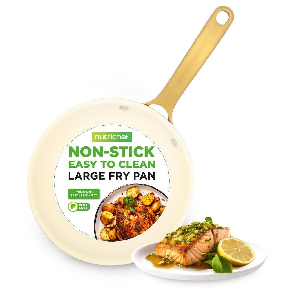 Nutrichef 12'' Large Fry Pan-Non-stick Pan & Silicone Handle, Interior Non-stick