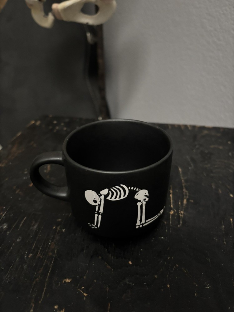 Prima Design Halloween Coffee Mugs Skeleton Yoga Pose 4 Set Stackable Caddy