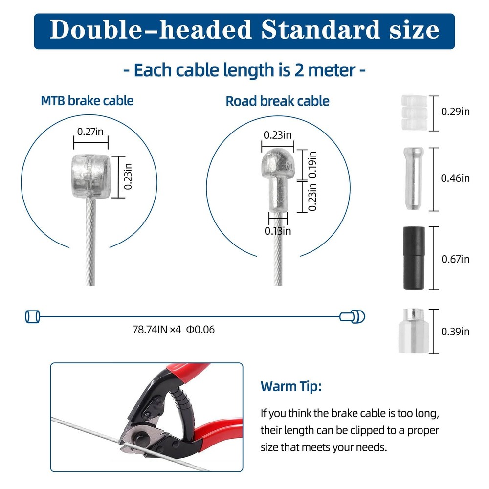 4Pcs Universal Bike Brake Cable Set, Standard Bicycle Brake Cable, Replaceable