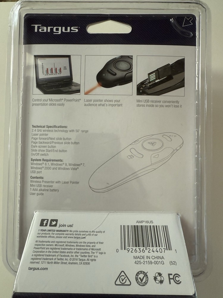 Targus AMP16US USB Wireless Presenter w/ Laser Pointer