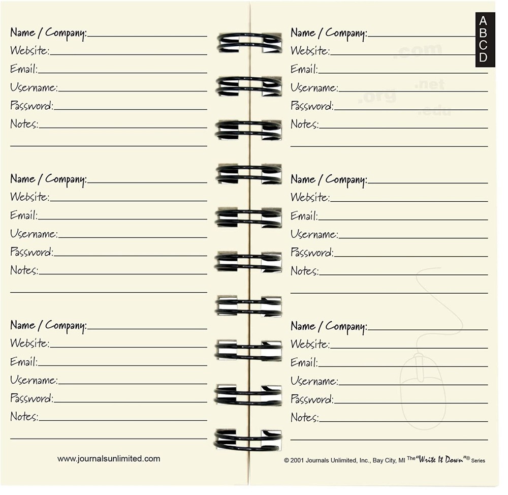 Internet Password Mini Pocket Book Username Email Address Journal Organizer