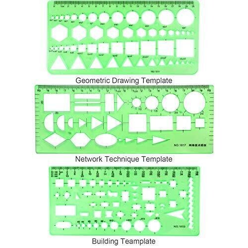 11PCS Geometric Drawings Templates Drafting Stencils Measuring Tools Plastic Set