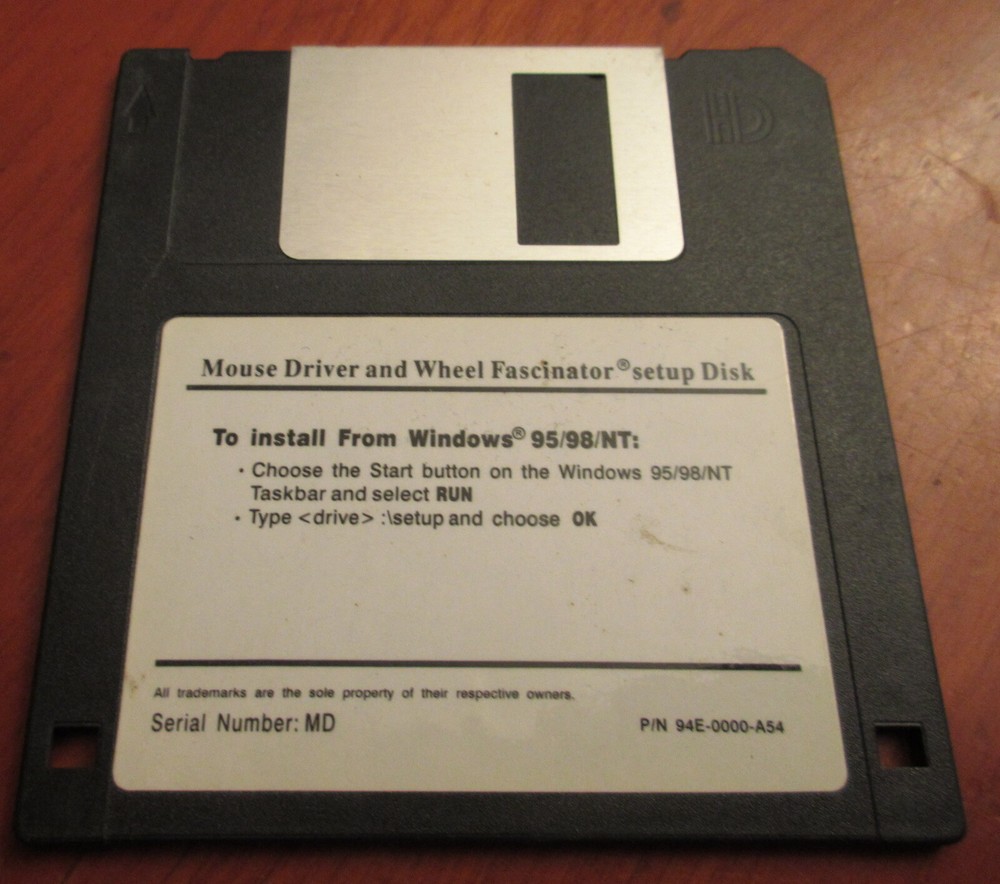 Windows 95/98/NT Mouse Driver & Wheel Fascinator Setup Disk - 1.44MB Floppy