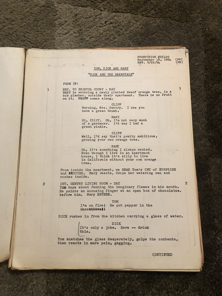 T0M, DICK and MARY TV VINTAGE SCRIPT