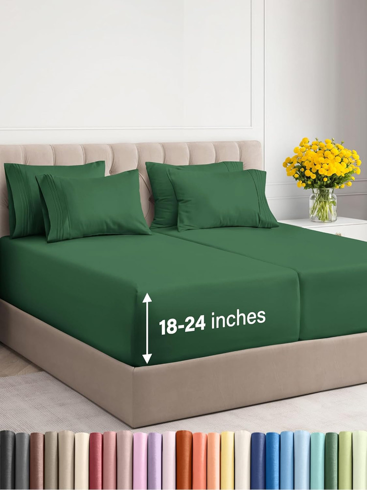 Extra Deep Split King Sheet Set - 7 Piece Breathable & Cooling Sheets - Hotel Lu