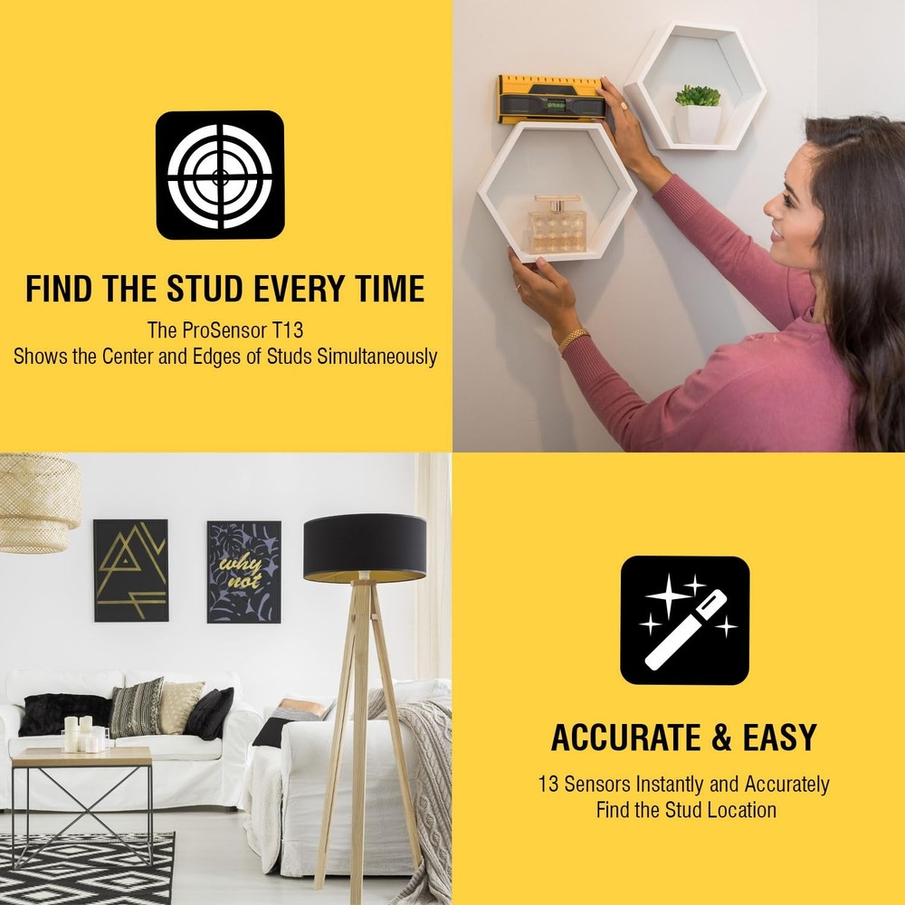 ProSensor T13 Stud Finder with 13-Sensors, Large, Yellow