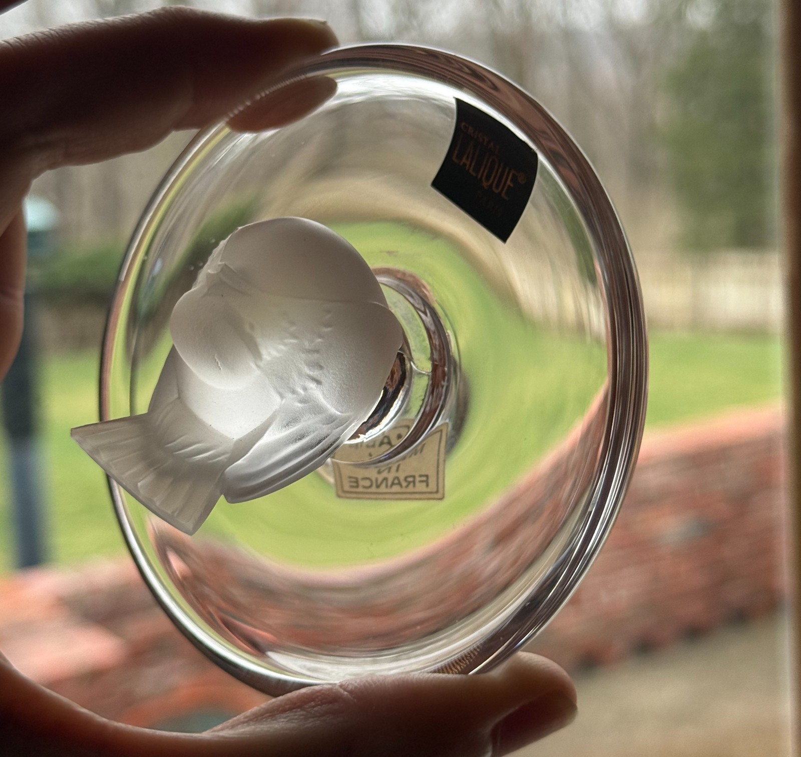 Lalique Pinson Finch 1970s Art Glass Ring Dish Clear & Frosted Crystal 2” Tall