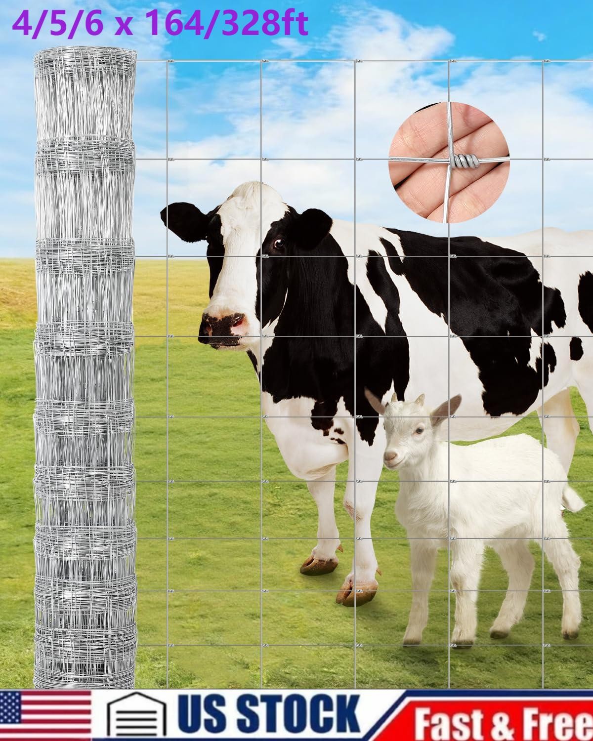 4 5 6 ft x 164 328 ft Livestock Wire Farm Fence Cattle Fencing for Goat Deer Hog