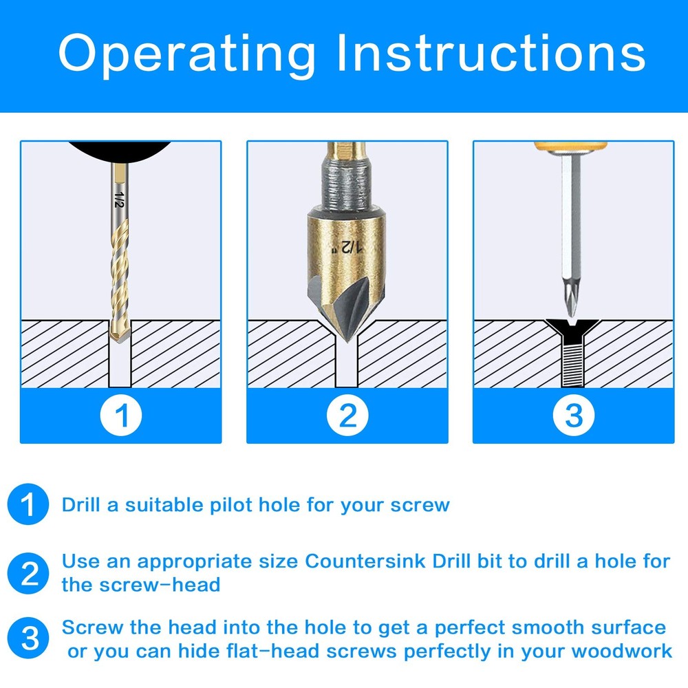 Countersink Drill Bit Set, 5 Pieces 5 Piece Gold