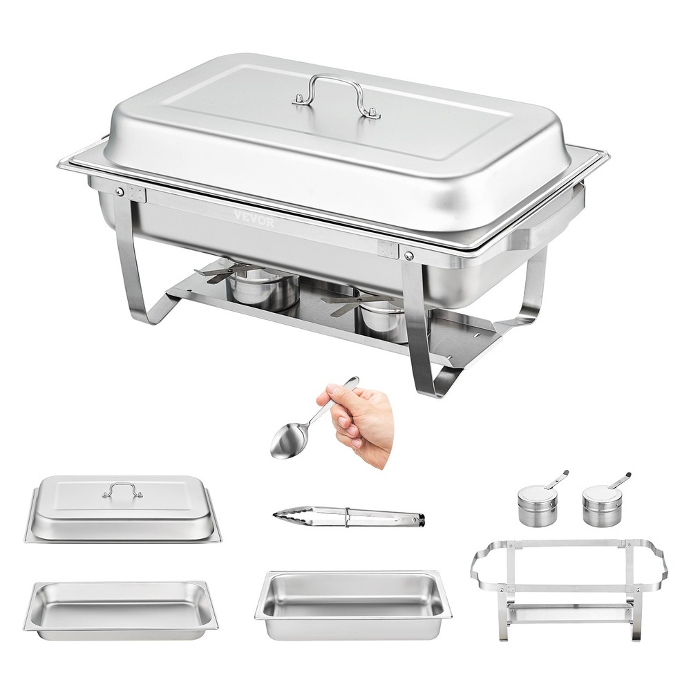 VEVOR 4-Pack Rectangle Chafing Dish Set with Full-Size 8Qt Pan Frame Fuel Holder