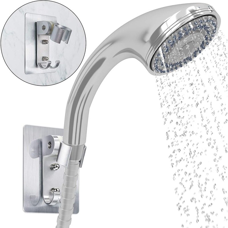Shower Head Holder Bracket Adjustable Mounting Strong Adhesive Hooks Wall Mount
