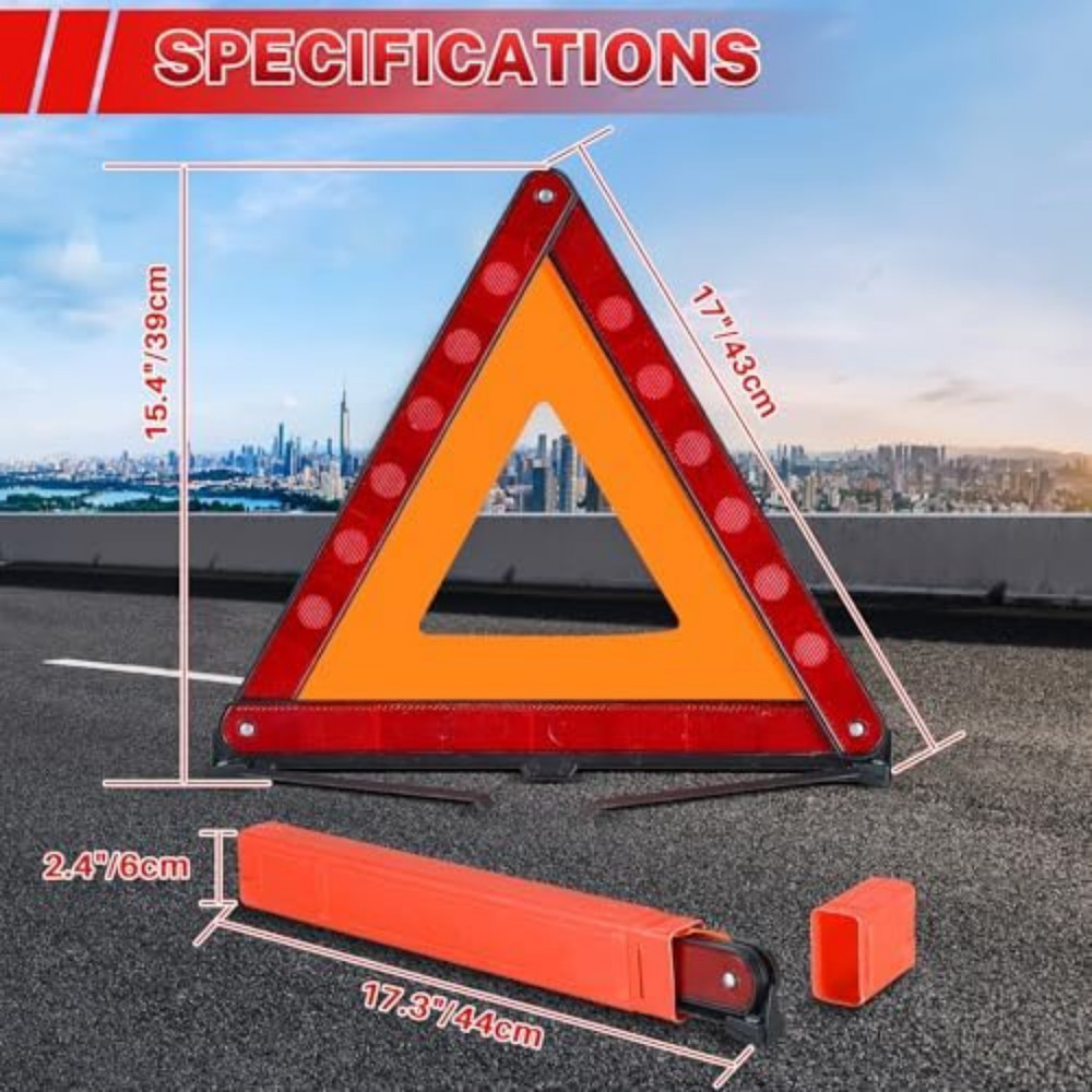 3 Pack Reflective Warning Triangles, Foldable Roadside Emergency Safety Kit