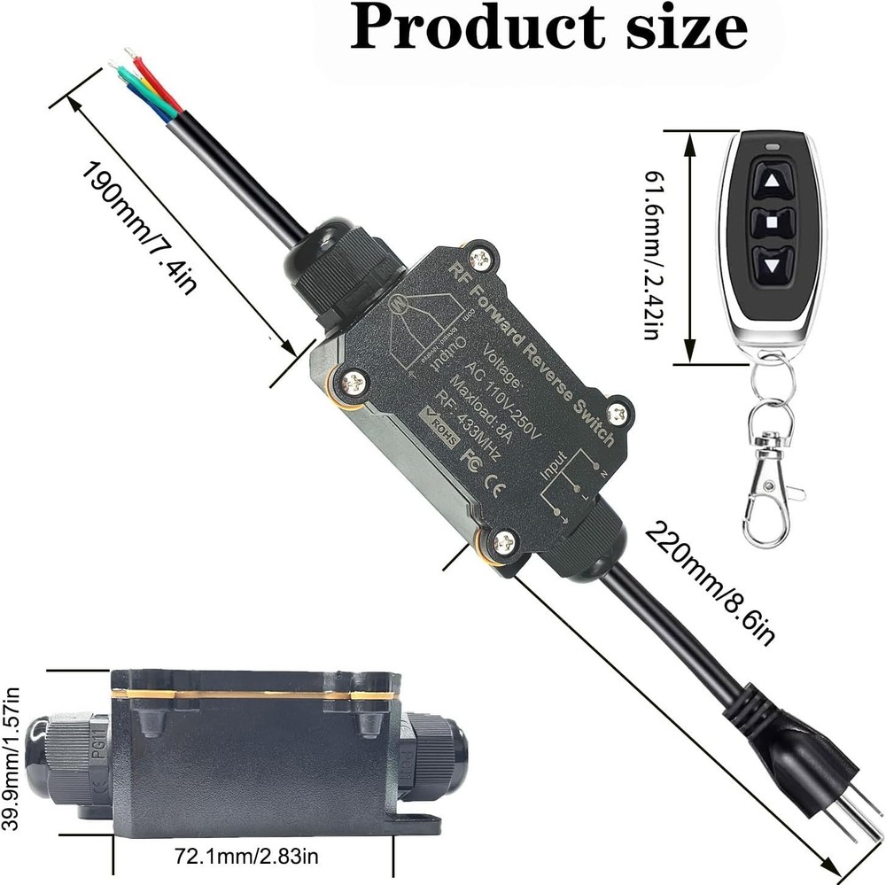 AC110V Forward and Reverse Remote Control Switch,Waterproof Wireless Switch w...