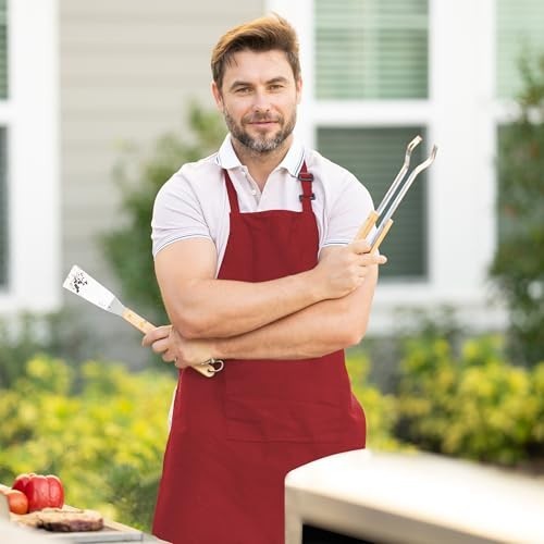 Adjustable Bib Apron - 100% Polyester, Water-Resistant, Pockets & Long Ties