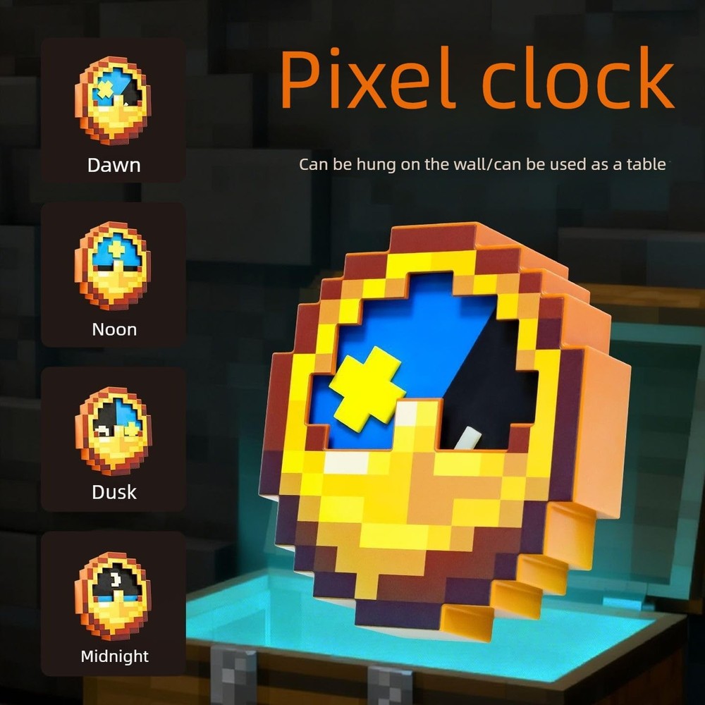 Pixelated Clock, Pixelated World Clock Decoration, Room Decoration, Multifunc...