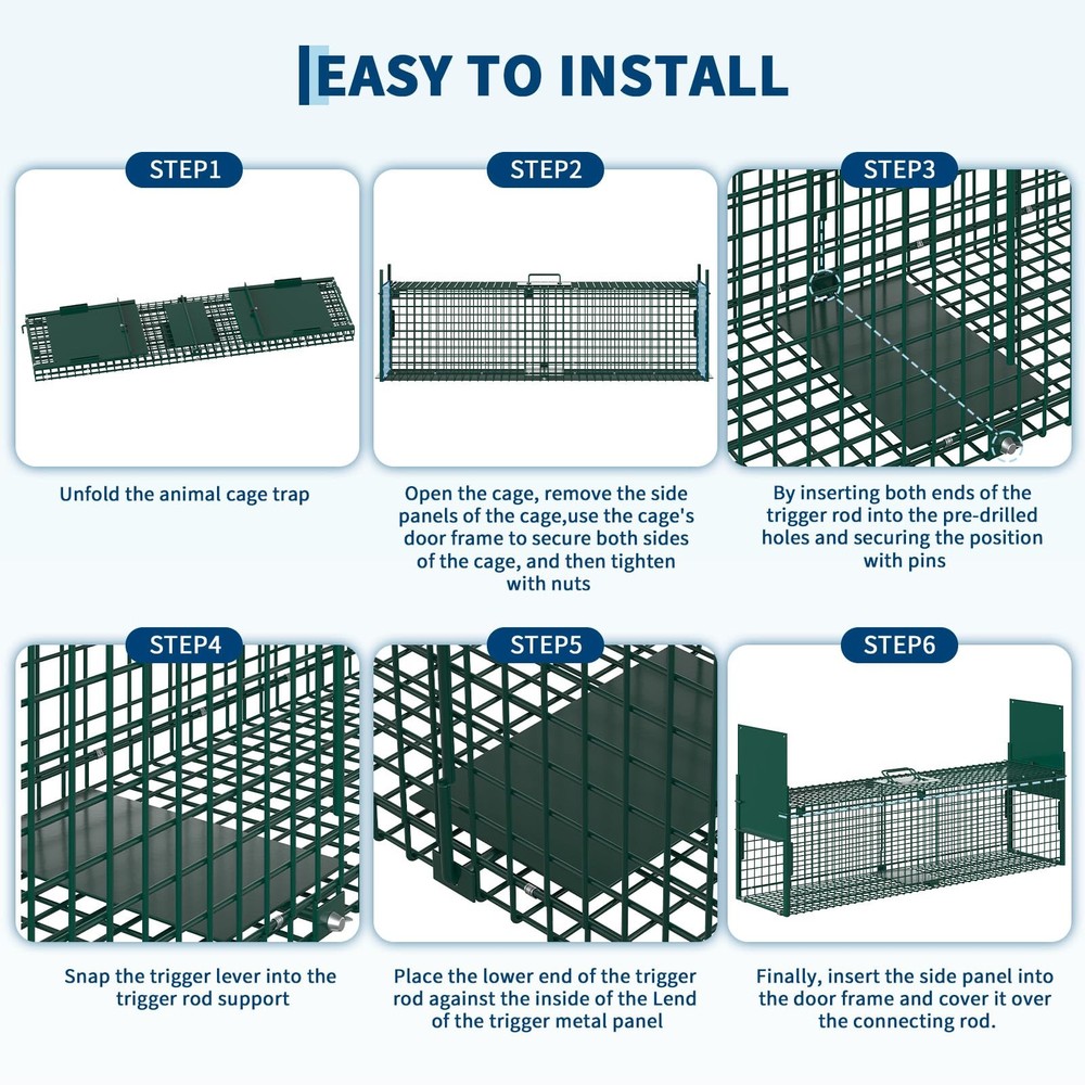 39" 2-Door Live Animal Trap Cage with Handle & Sensitive Trigger, Collapsible