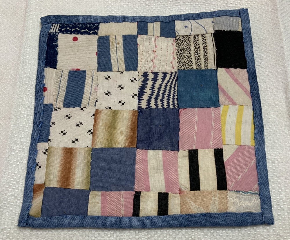 Vintage Antique Patchwork Quilt Table Topper, Postage Stamp, Small
