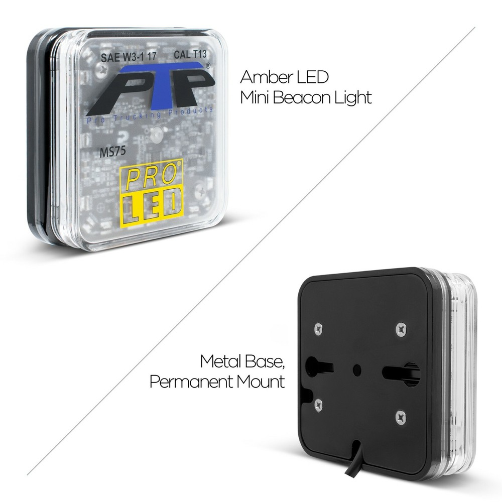 MS75A 4" Square Permanent Mount LED Warning Light With 10 Flash Patterns