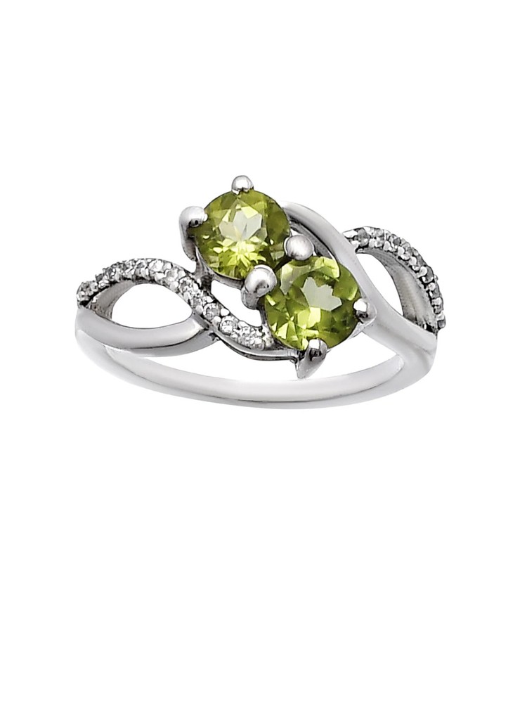 Peridot & White Topaz Solid 925 Sterling Silver Ring 6