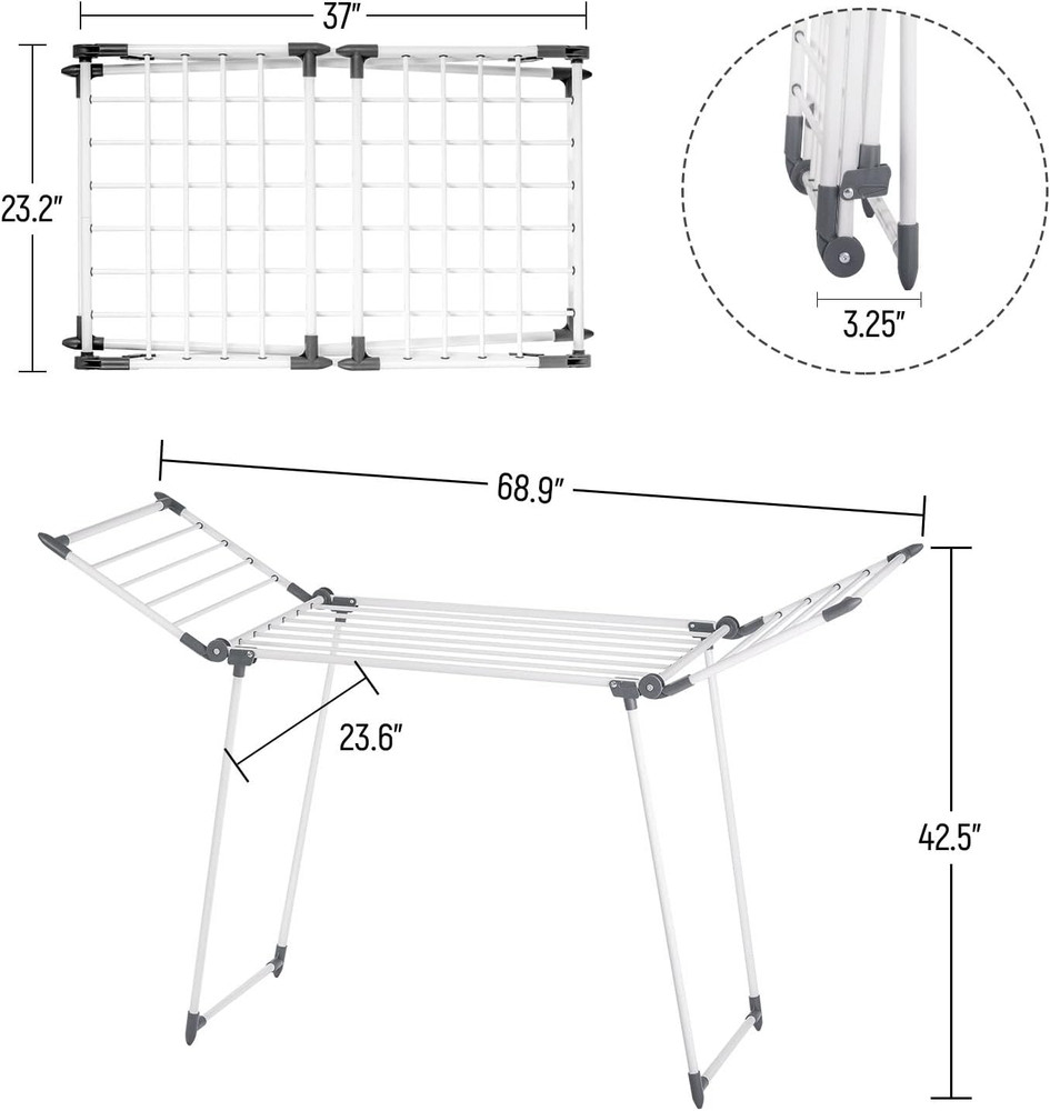 Clothes Drying Rack, Gullwing Laundry Rack, Collapsible, Space-Saving Laundry Ra