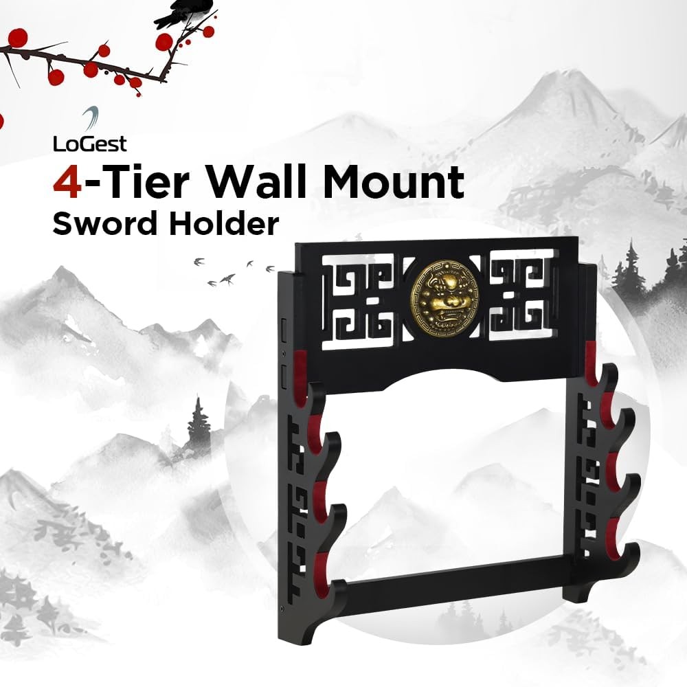 Logest Wall Mount Sword Holder - 4 Tier Options Available - Crafted Black