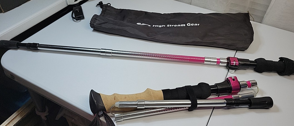 2-High Stream Gear Walking Sticks, Pink Lightweight Foldable & Extendable