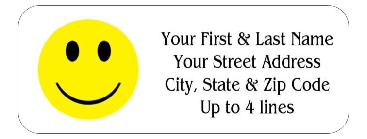 150 Yellow Smiley Face Mailing Return Address Labels Personalized