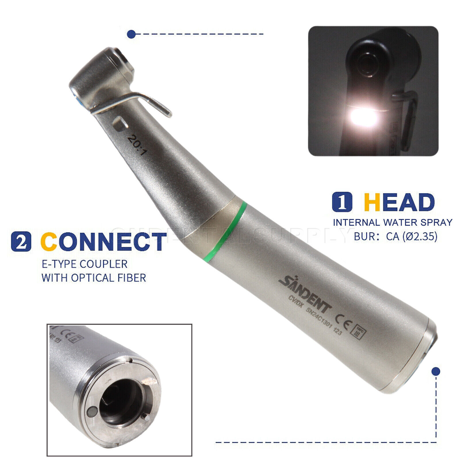 Dental Fiber Optic 20:1 Implant Contra Angle Surgical Handpiece fit NSK SG20L US