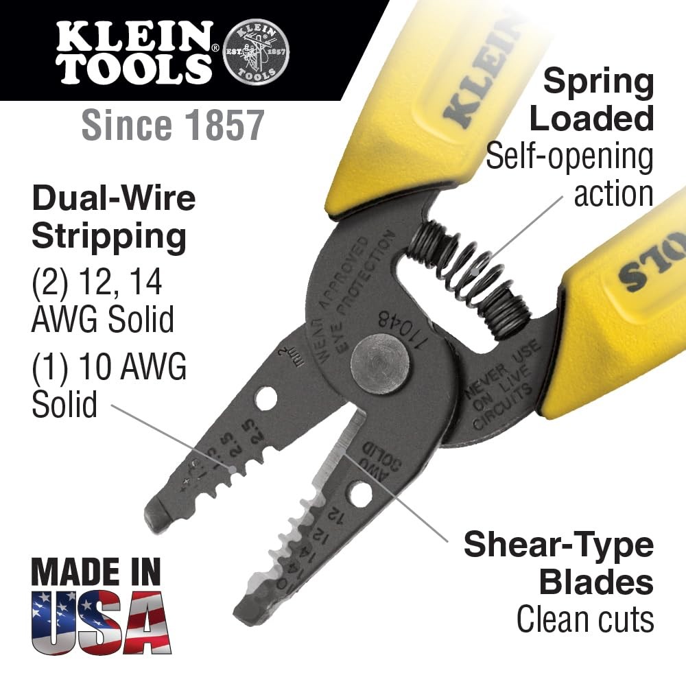 Klein Tools 11048 Dual Wire Stripper Cutter for Solid Wire, Small, Yellow