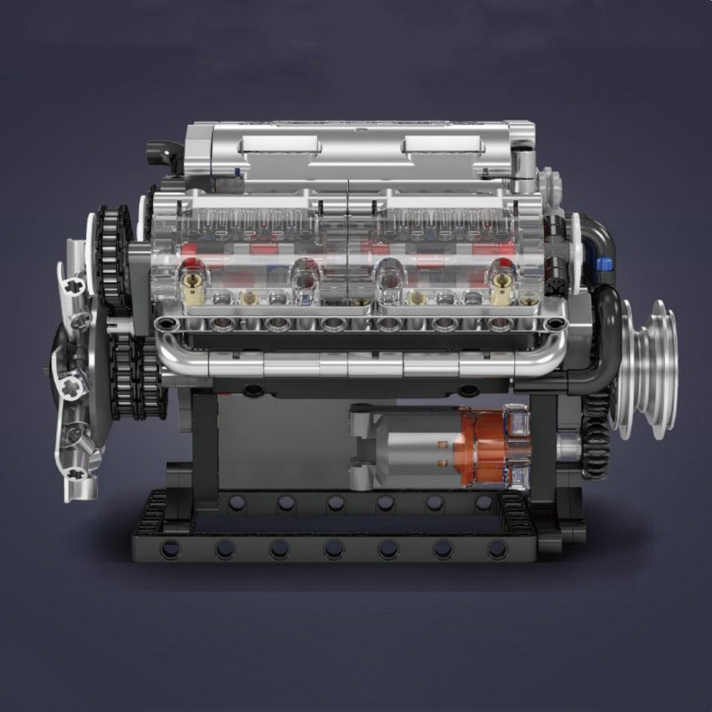 Visible V8 Engine Motor Engineering Model Stacking Blocks Education Toy