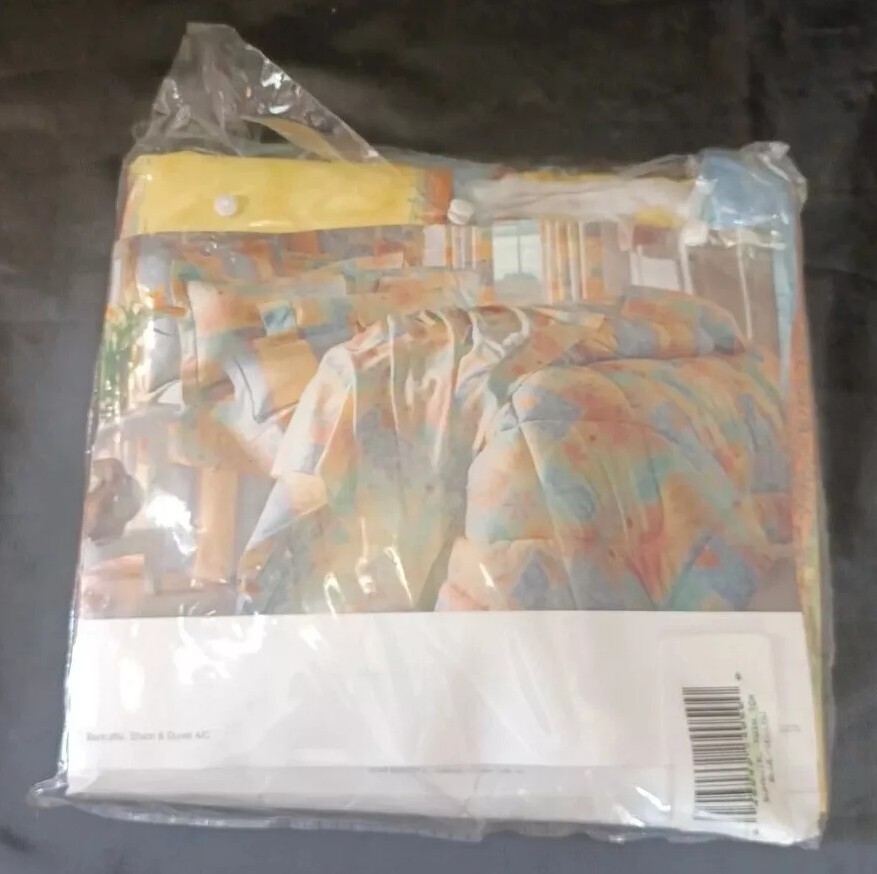 NOS Crown crafted abstract yellow blue orange green Twin Bedskirt