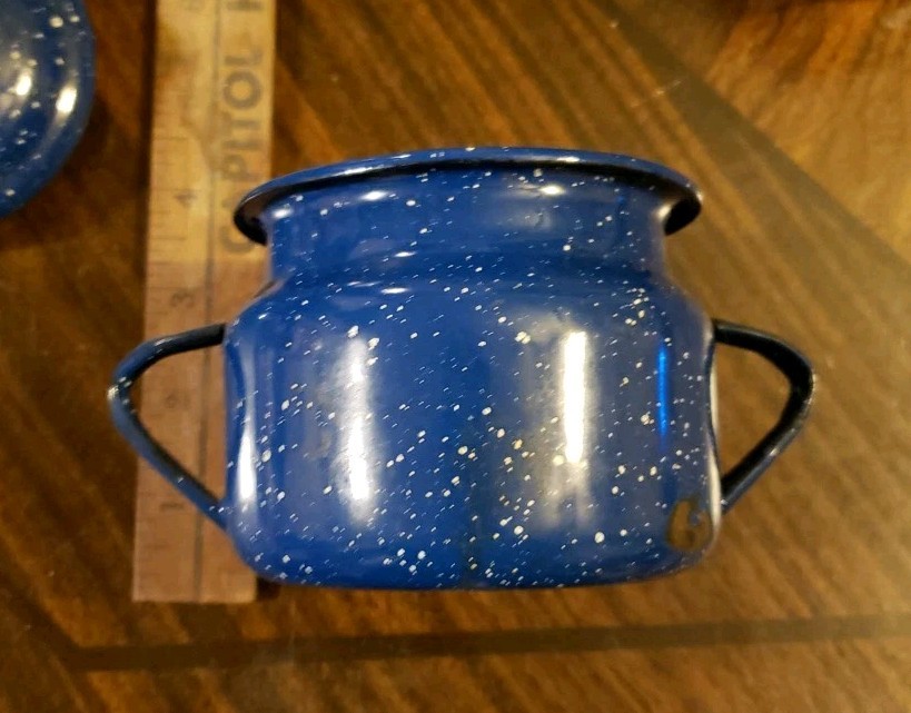Blue Speckled Enamelware Cream & Sugar