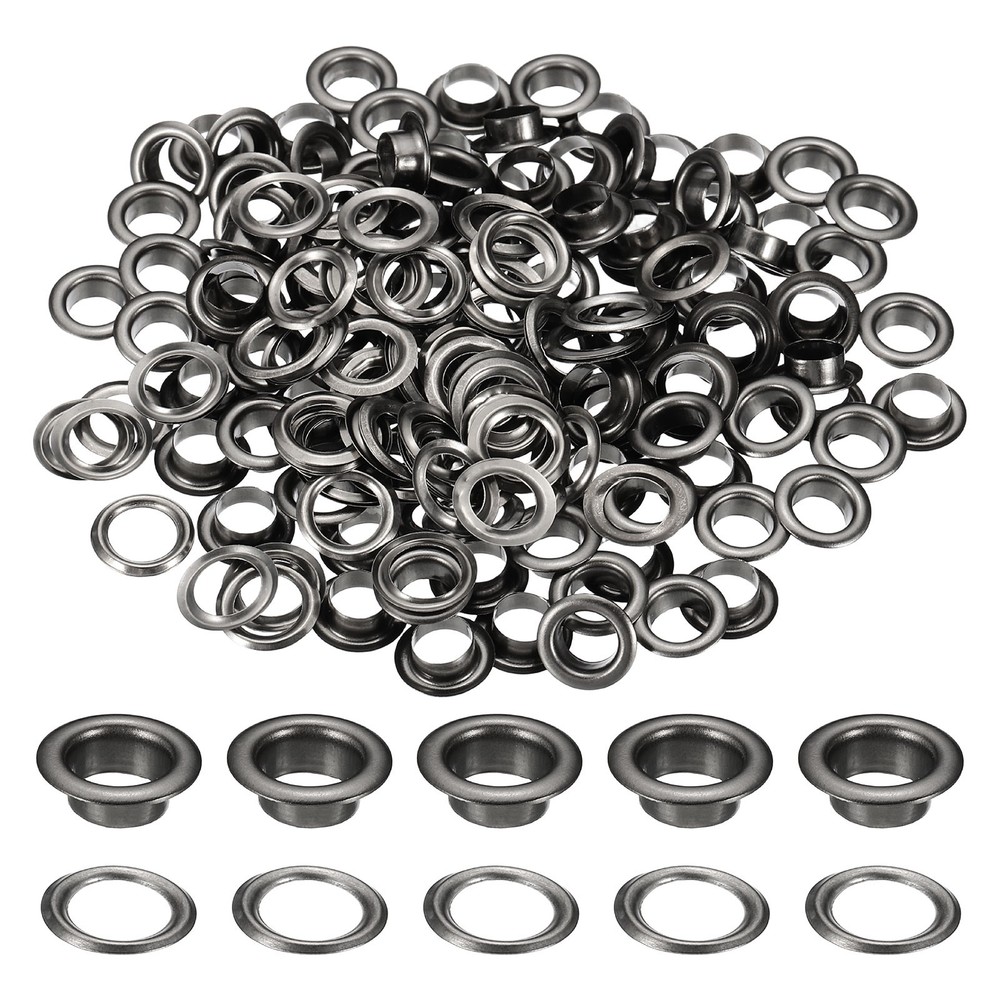 100 Grommets Eyelets Set, 6mm Brass Self-Forcing, Black