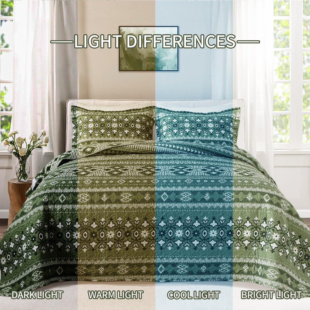 Quilts Queen Size Reversible Lightweight Bedspread with Boho Geometry Printed...
