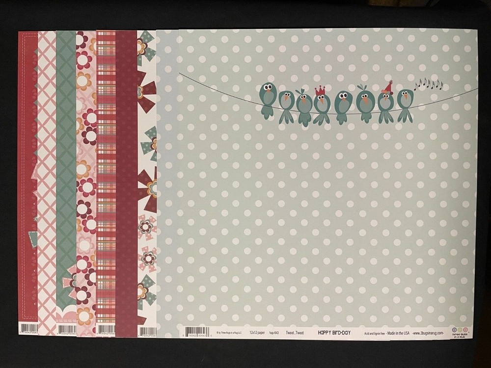 3BUGSINARUG "HAPPY BIRD-DAY" DOUBLE-SIDED HEAVY PAPERS