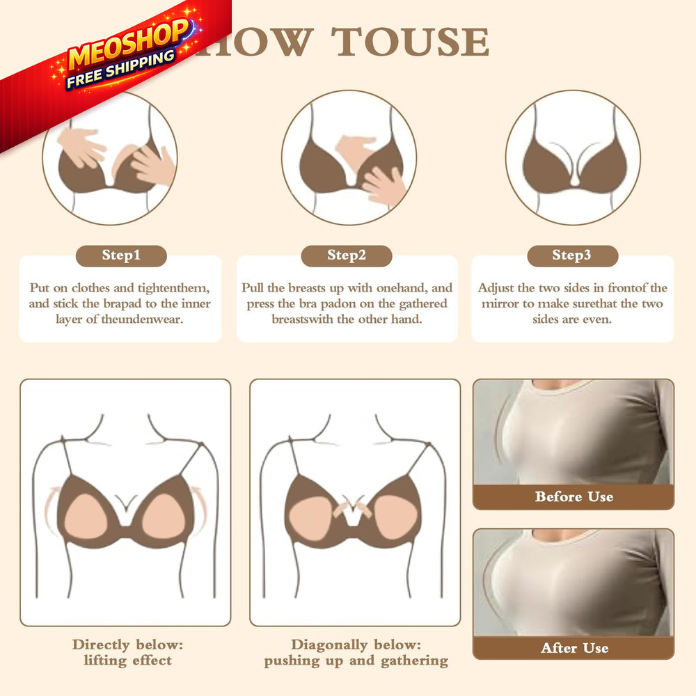 Double Sided Sticky Bra Inserts Reusable Push Up Small, Light Skin Tone