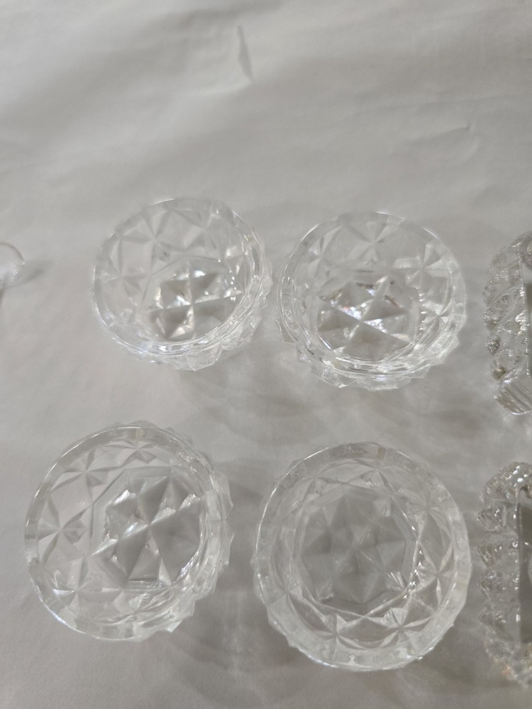 Clear Glass Diamond Pattern Open Salt Cellars Round Square Set with Spoons Box