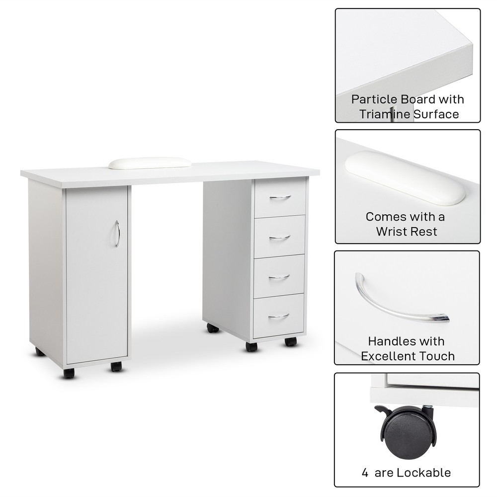 Double Edged Manicure Nail Table with Drawer White