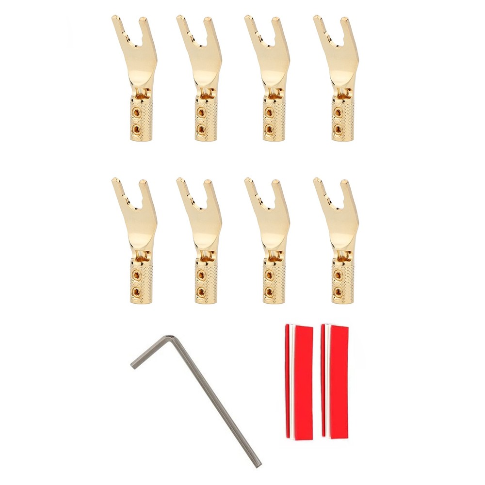 8pcs Y Spade Plug Speaker Cable Connector Adapter HIFI Audio Amplifier Fork
